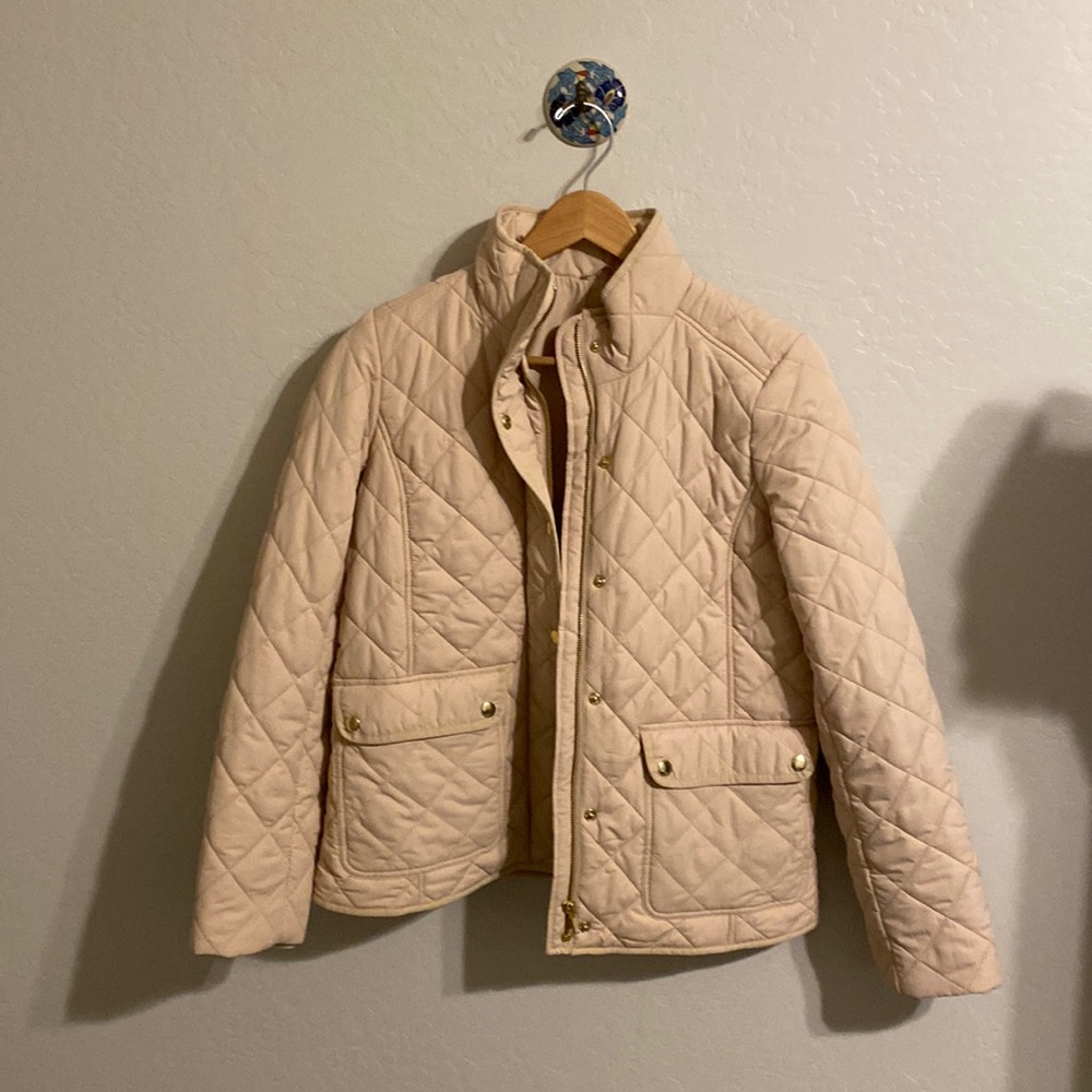 Quilted J. Crew Jacket. Barely worn, like new condition. Cream/blush color.